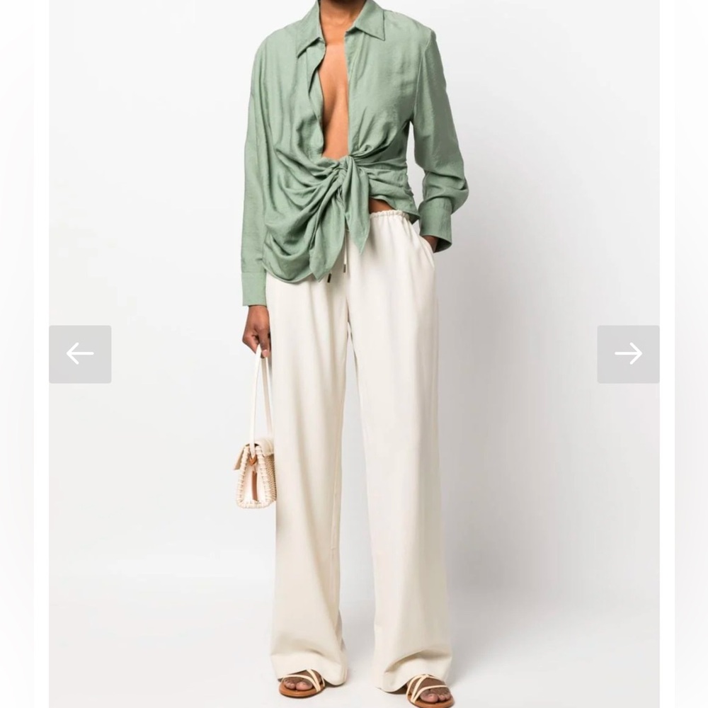 Jacquemus Wide Leg Pants Wool Blend Drawstring Waistband Luxury Size 36